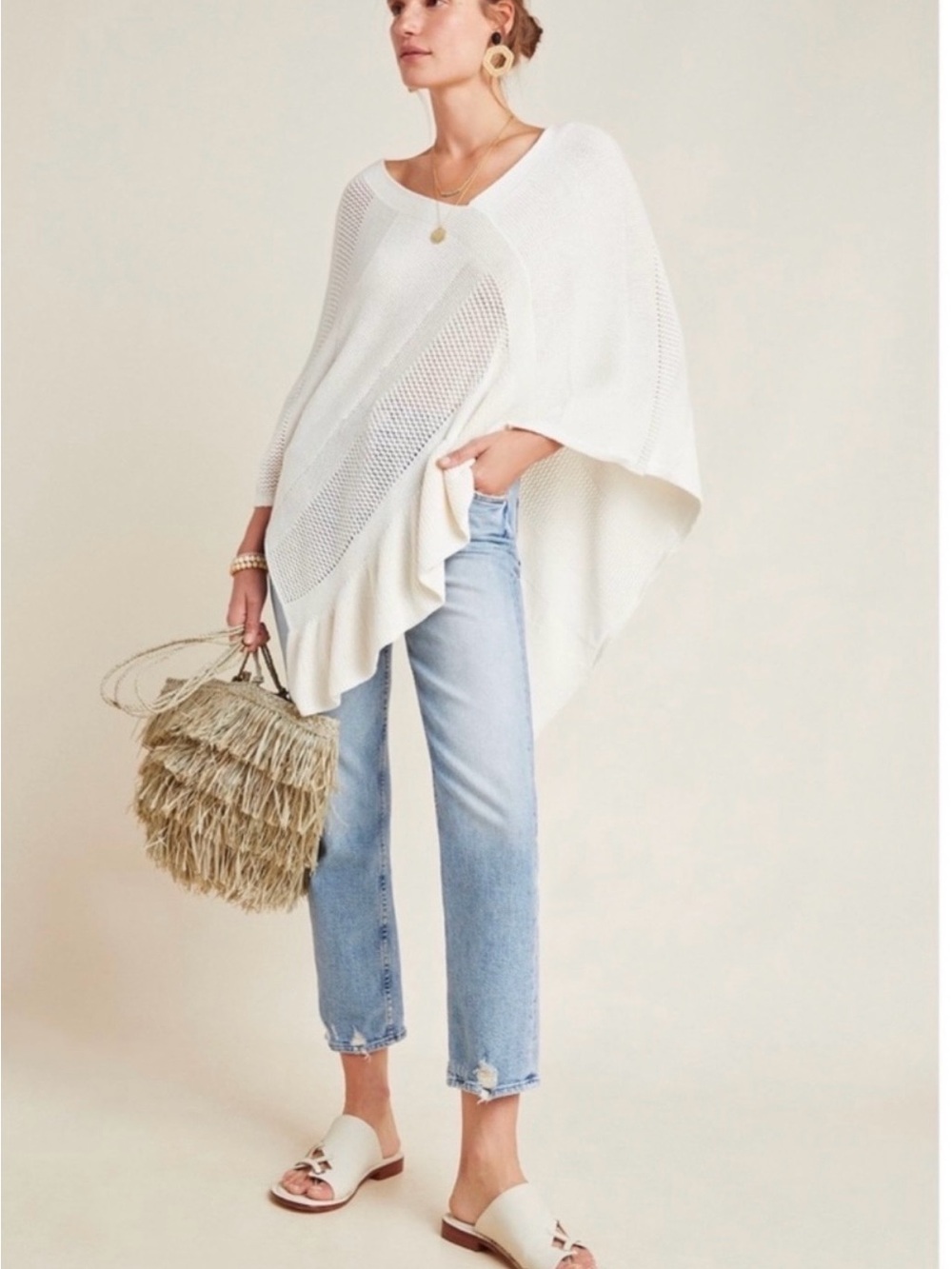 Anthropologie Padma Ivory Asymmetrical Sweater - Size - XS/S Soft Flowy Ruffled